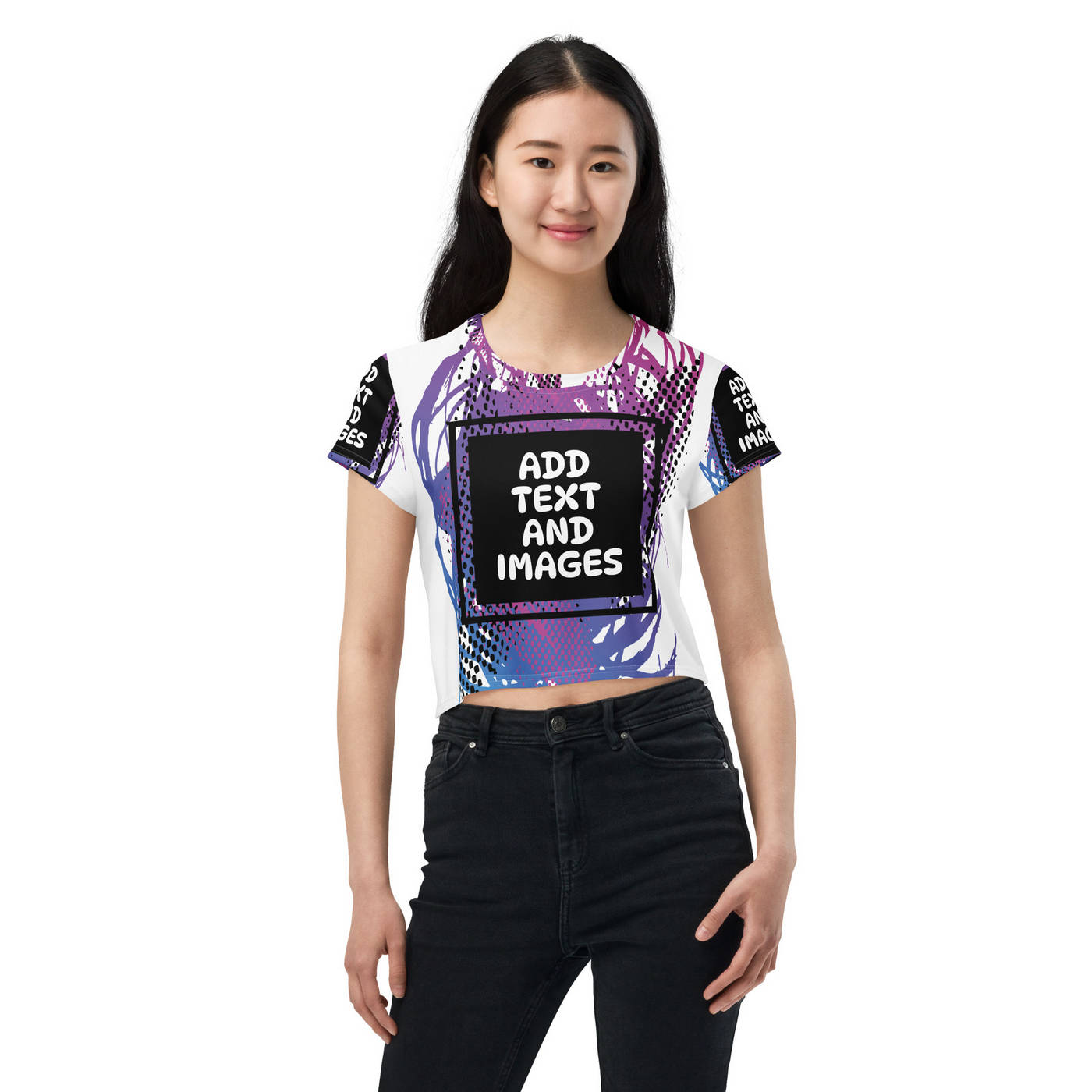 Women's Lightweight Crop T-Shirt (All-Over Print) (White Stitch) - Design Your Own
