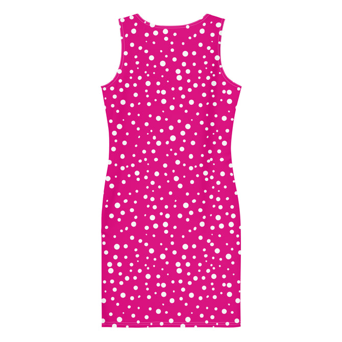 Women's Exclusive Bodycon Dress - Mini White Polka Dot on Pink