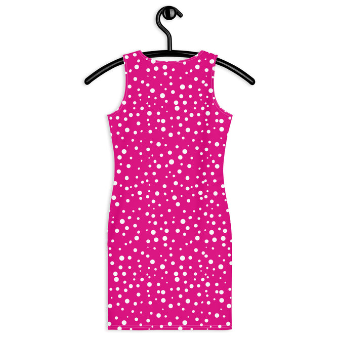 Women's Exclusive Bodycon Dress - Mini White Polka Dot on Pink