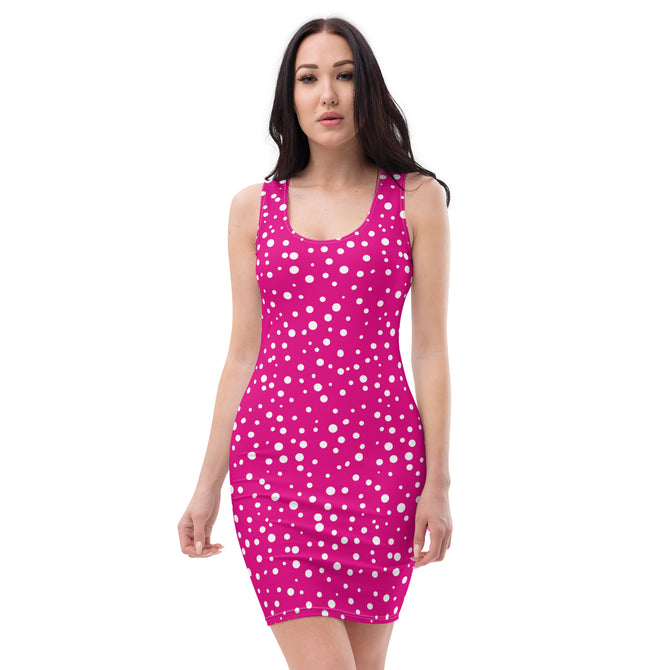 Women's Exclusive Bodycon Dress - Mini White Polka Dot on Pink