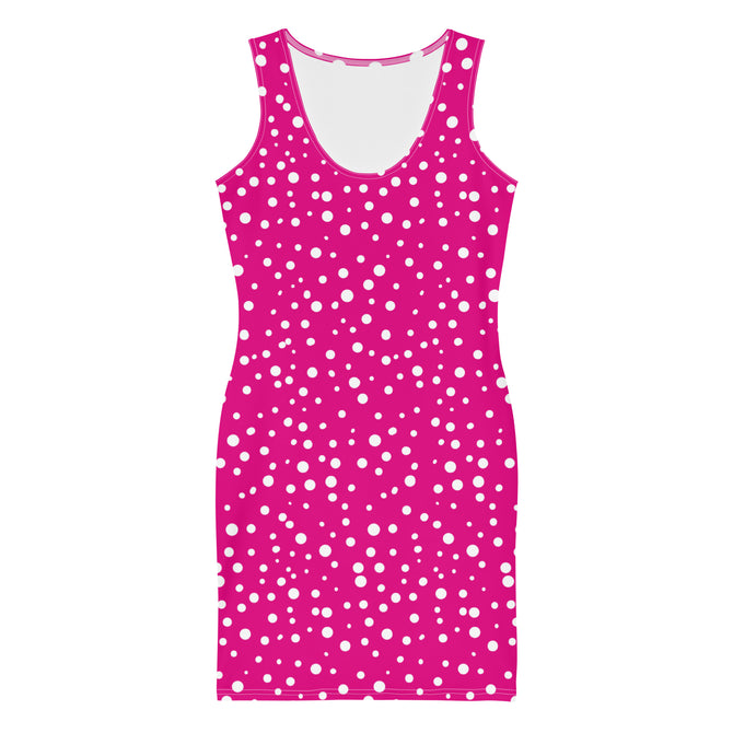 Women's Exclusive Bodycon Dress - Mini White Polka Dot on Pink