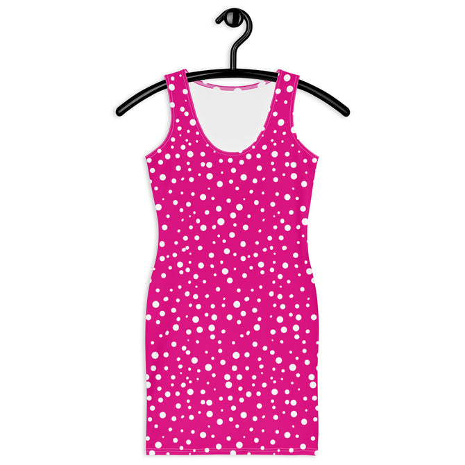 Women's Exclusive Bodycon Dress - Mini White Polka Dot on Pink