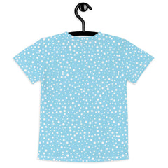 Kid's Exclusive Crew Neck T-Shirt - Mini White Polka Dot on Blue