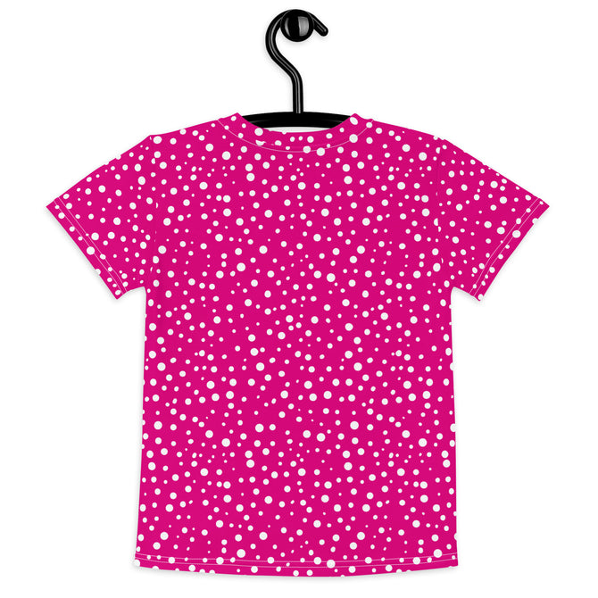 Kid's Exclusive Crew Neck T-Shirt - Mini White Polka Dot on Pink