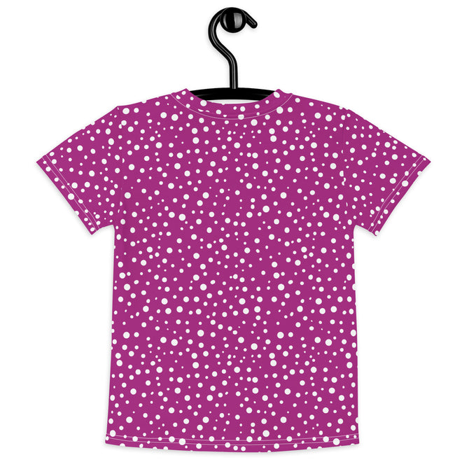 Kid's Exclusive Crew Neck T-Shirt - Mini White Polka Dot on Purple