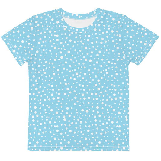 Kid's Exclusive Crew Neck T-Shirt - Mini White Polka Dot on Blue