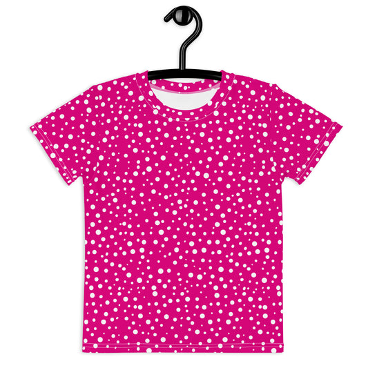 Kid's Exclusive Crew Neck T-Shirt - Mini White Polka Dot on Pink