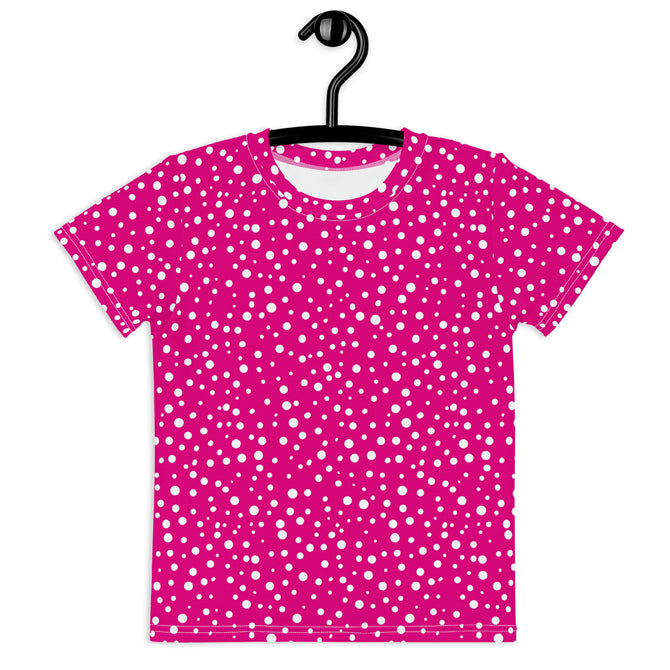 Kid's Exclusive Crew Neck T-Shirt - Mini White Polka Dot on Pink