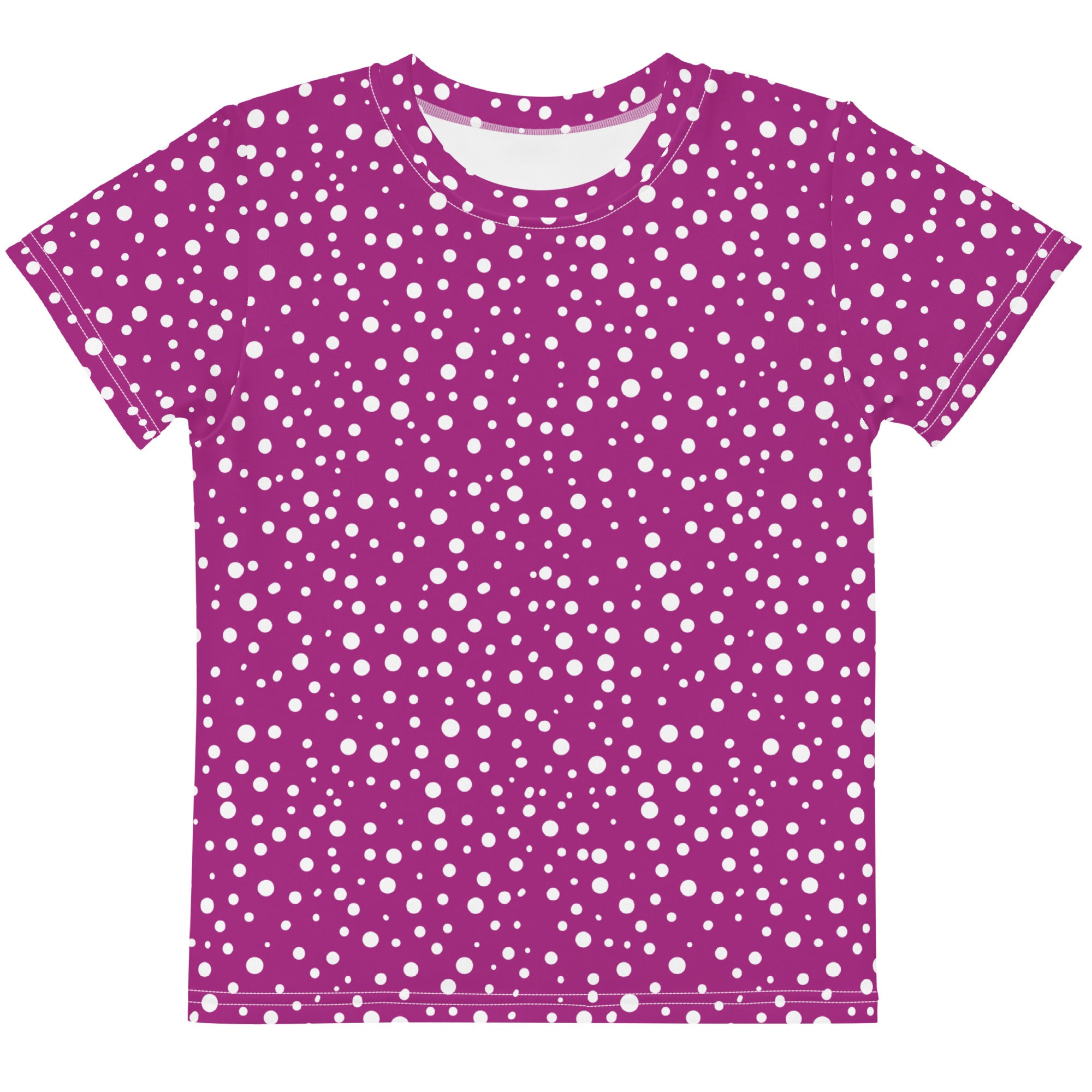 Kid's Exclusive Crew Neck T-Shirt - Mini White Polka Dot on Purple