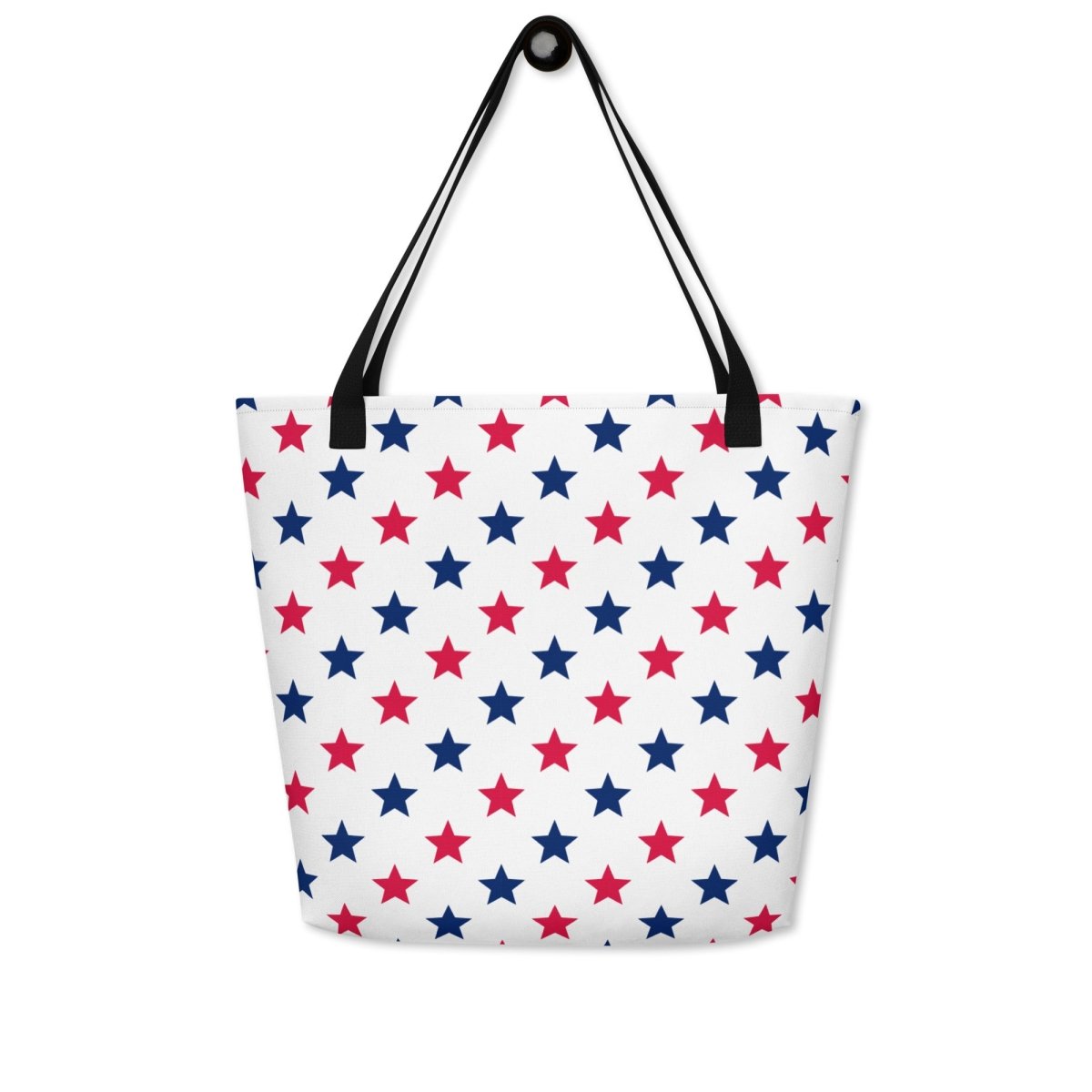 Large Exclusive Tote Bag w/ Pocket (all - over print) - Red Blue Stars 1 - Yellow - 