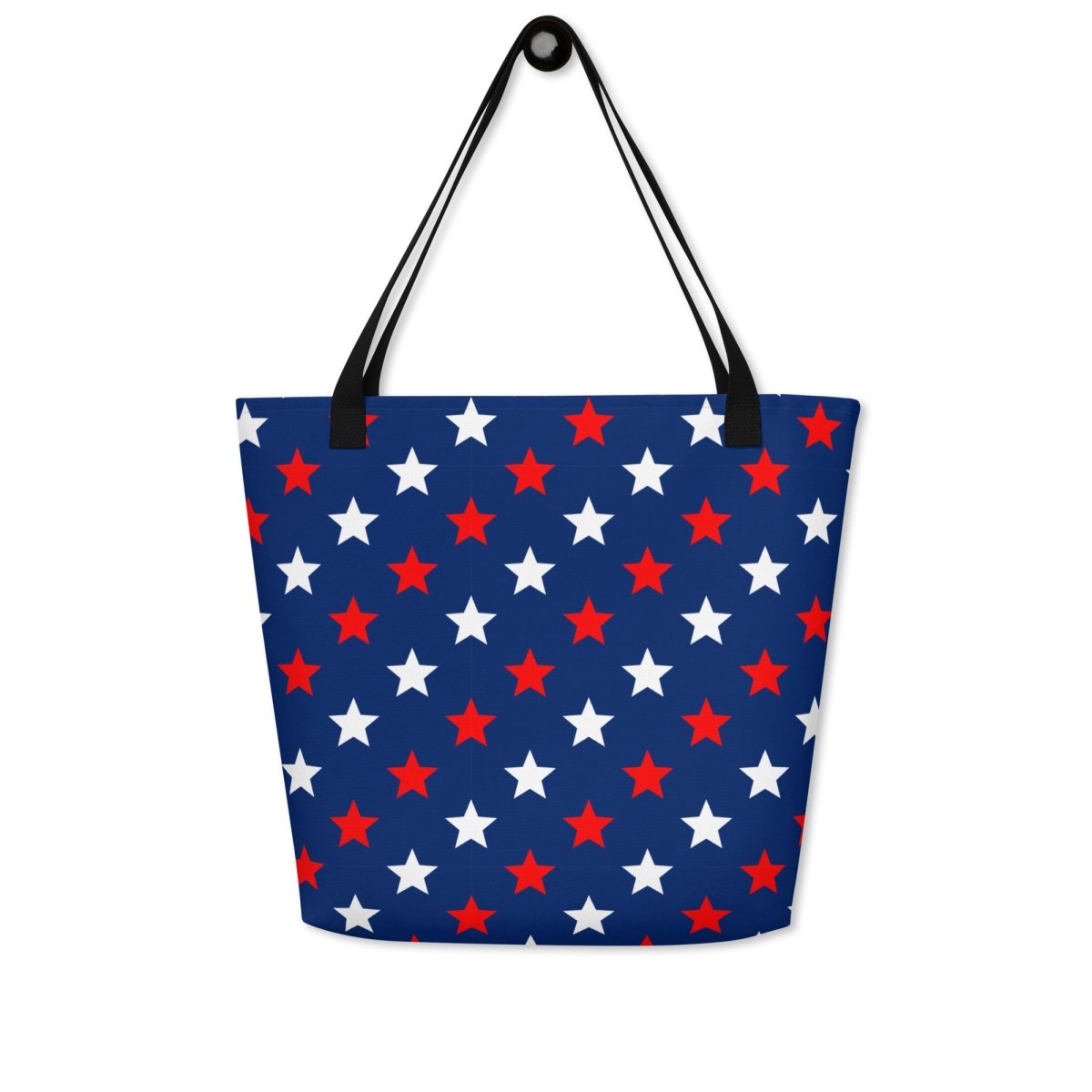 Large Exclusive Tote Bag w/ Pocket (all - over print) - Red White Blue Stars 1 - Yellow - 