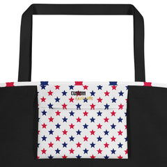 Large Exclusive Tote Bag w/ Pocket (all-over print) - Red Blue Stars 1
