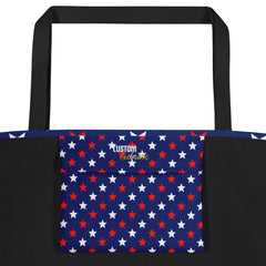 Large Exclusive Tote Bag w/ Pocket (all-over print) - Red White Blue Stars 1