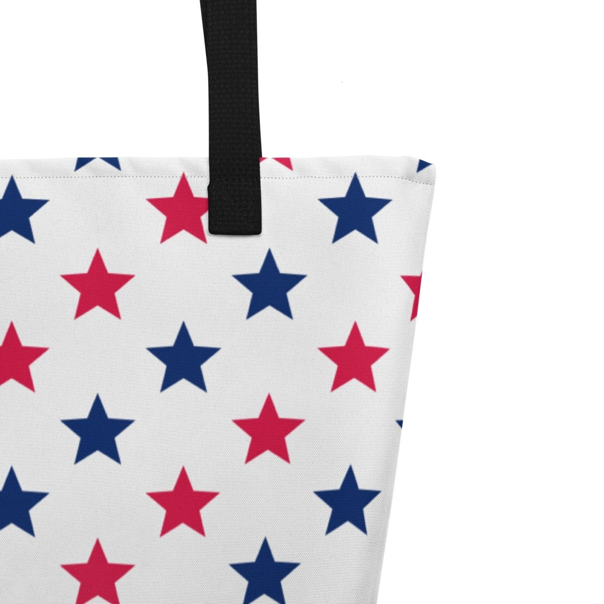 Large Exclusive Tote Bag w/ Pocket (all - over print) - Red Blue Stars 1 - Yellow - 