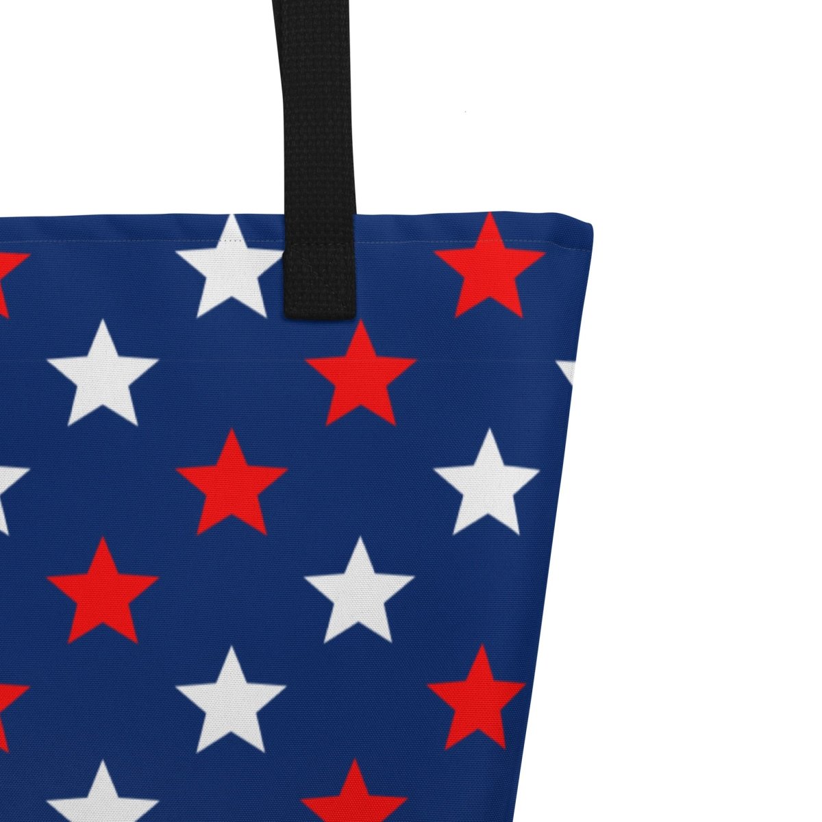 Large Exclusive Tote Bag w/ Pocket (all - over print) - Red White Blue Stars 1 - Yellow - 