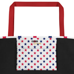 Large Exclusive Tote Bag w/ Pocket (all-over print) - Red Blue Stars 1
