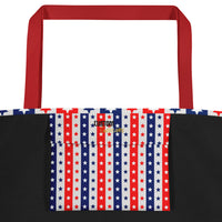 Large Exclusive Tote Bag w/ Pocket (all-over print) - Red White Blue Stars 2