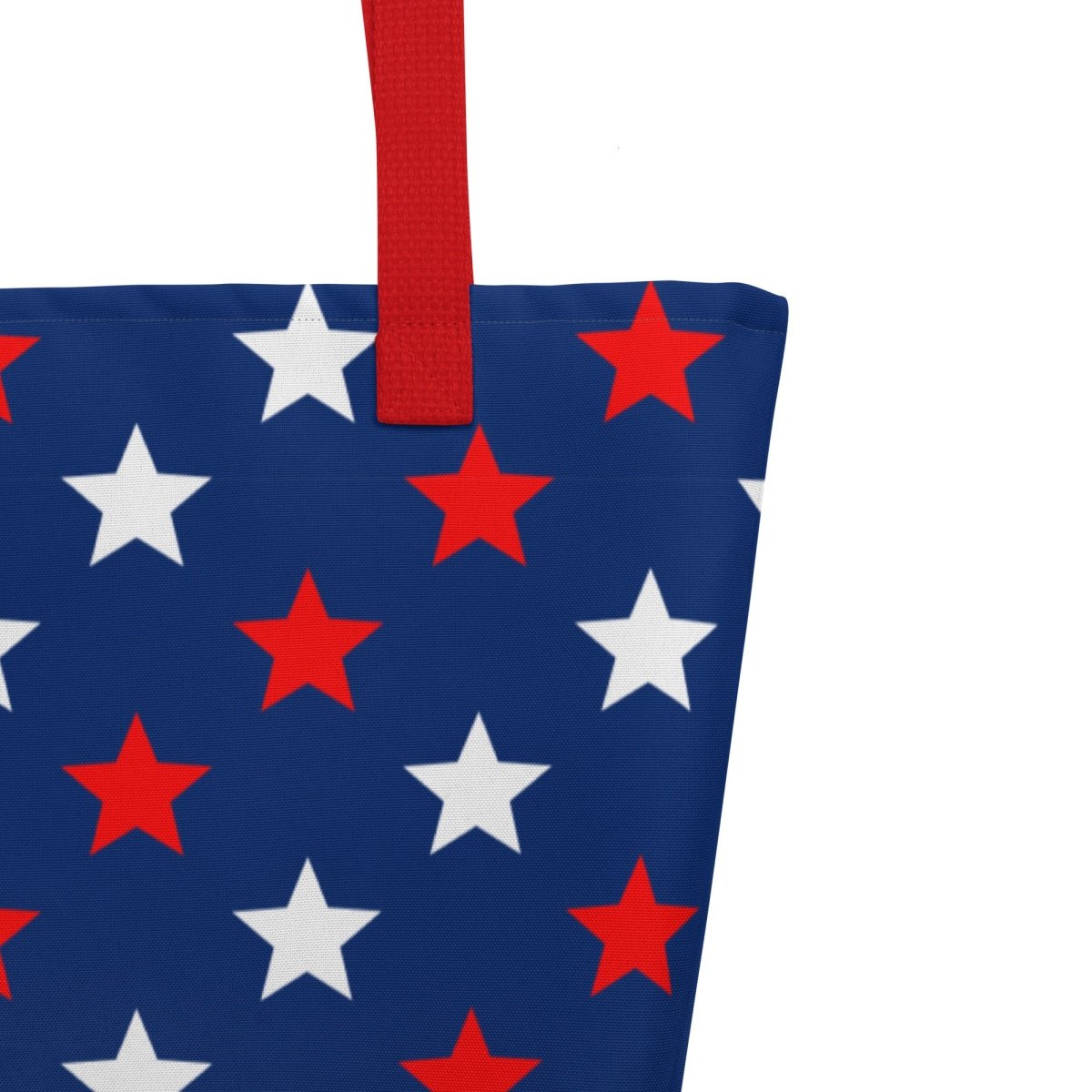 Large Exclusive Tote Bag w/ Pocket (all - over print) - Red White Blue Stars 1 - Yellow - 