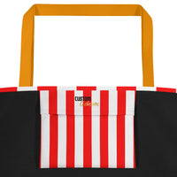 Large Exclusive Tote Bag w/ Pocket (all-over print) - Red White Stripes 1