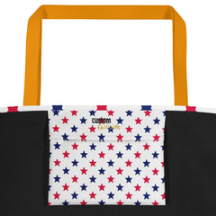 Large Exclusive Tote Bag w/ Pocket (all-over print) - Red Blue Stars 1