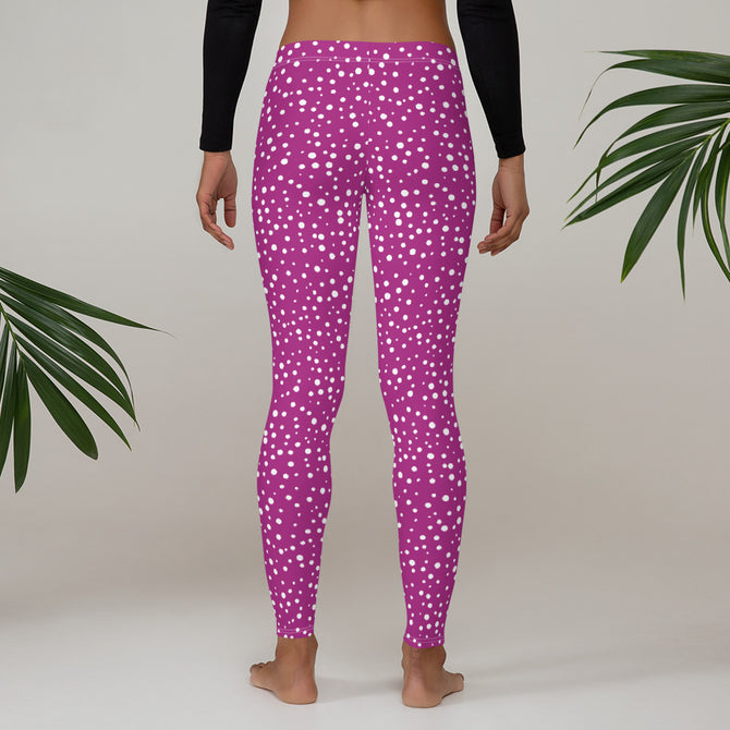 Women's Exclusive Leggings - Mini White Polka Dot on Purple