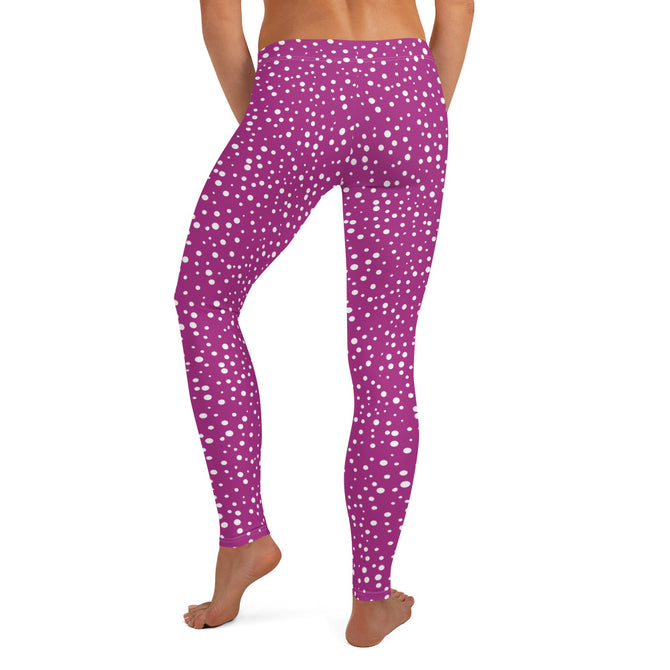 Women's Exclusive Leggings - Mini White Polka Dot on Purple