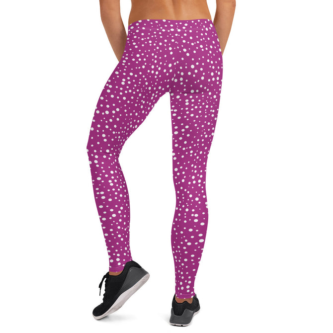 Women's Exclusive Leggings - Mini White Polka Dot on Purple