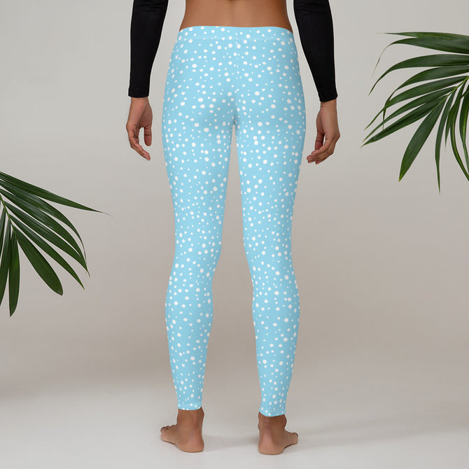 Women's Exclusive Leggings - Mini White Polka Dot on Blue