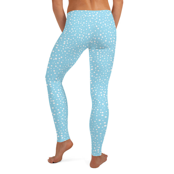 Women's Exclusive Leggings - Mini White Polka Dot on Blue