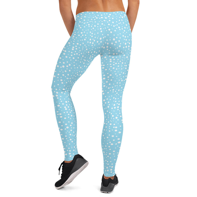 Women's Exclusive Leggings - Mini White Polka Dot on Blue