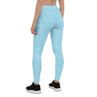 Women's Exclusive Leggings - Mini White Polka Dot on Blue