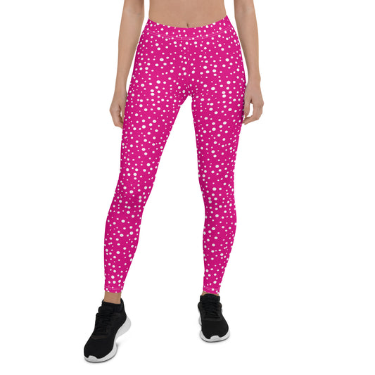 Women's Exclusive Leggings - Mini White Polka Dot on Pink