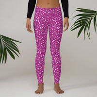 Women's Exclusive Leggings - Mini White Polka Dot on Purple