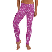 Women's Exclusive Leggings - Mini White Polka Dot on Purple