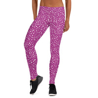 Women's Exclusive Leggings - Mini White Polka Dot on Purple