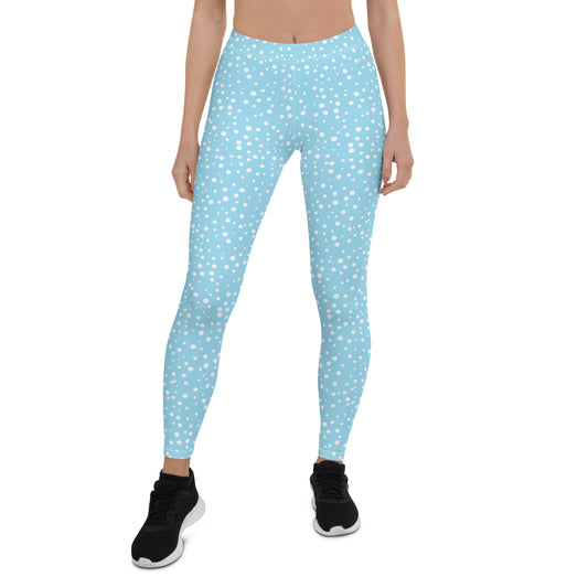 Women's Exclusive Leggings - Mini White Polka Dot on Blue