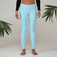 Women's Exclusive Leggings - Mini White Polka Dot on Blue