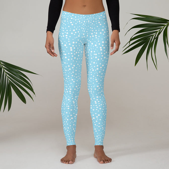 Women's Exclusive Leggings - Mini White Polka Dot on Blue