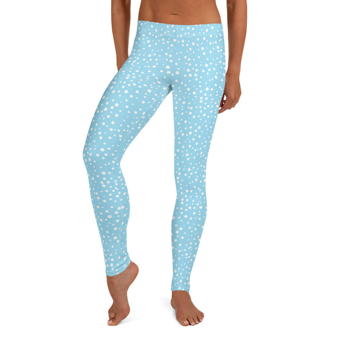 Women's Exclusive Leggings - Mini White Polka Dot on Blue