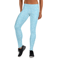 Women's Exclusive Leggings - Mini White Polka Dot on Blue