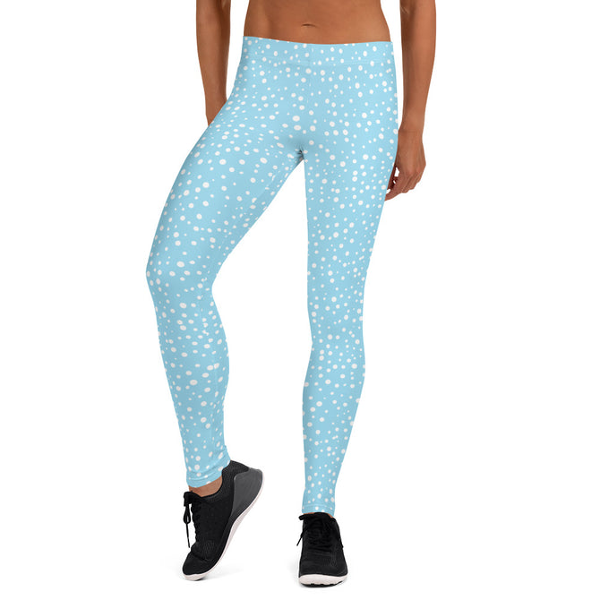 Women's Exclusive Leggings - Mini White Polka Dot on Blue