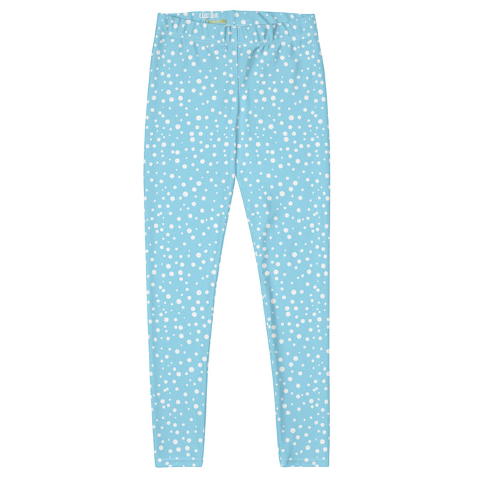 Women's Exclusive Leggings - Mini White Polka Dot on Blue