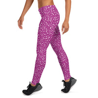 Women's Exclusive Leggings - Mini White Polka Dot on Purple