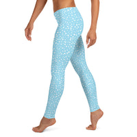 Women's Exclusive Leggings - Mini White Polka Dot on Blue