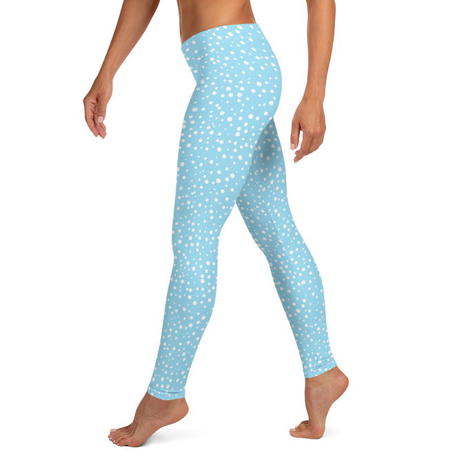 Women's Exclusive Leggings - Mini White Polka Dot on Blue