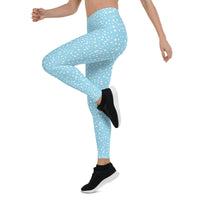 Women's Exclusive Leggings - Mini White Polka Dot on Blue