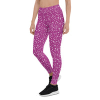 Women's Exclusive Leggings - Mini White Polka Dot on Purple