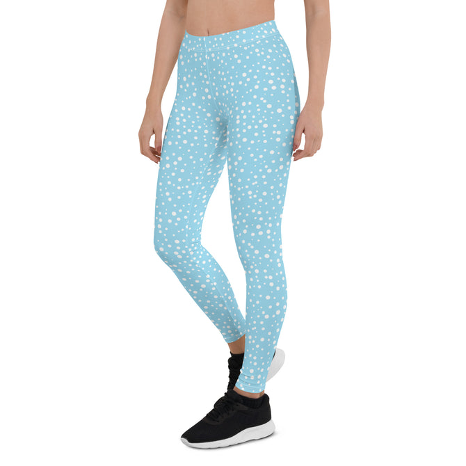 Women's Exclusive Leggings - Mini White Polka Dot on Blue