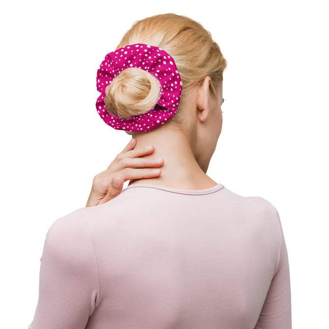 Exclusive Knot Scrunchie - Mini White Polka Dot on Pink