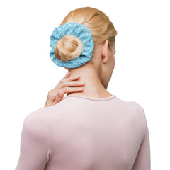 Exclusive Knot Scrunchie - Mini White Polka Dot on Blue